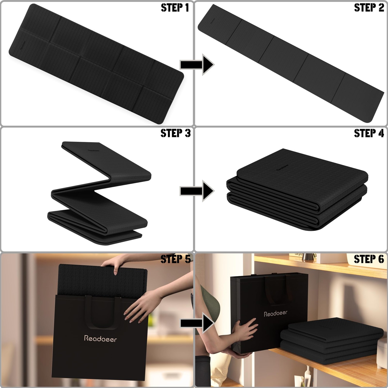 Foldable Travel Yoga Mat, 6mm Thick, 72 x 24, Non-Slip TPE, Carrying Bag