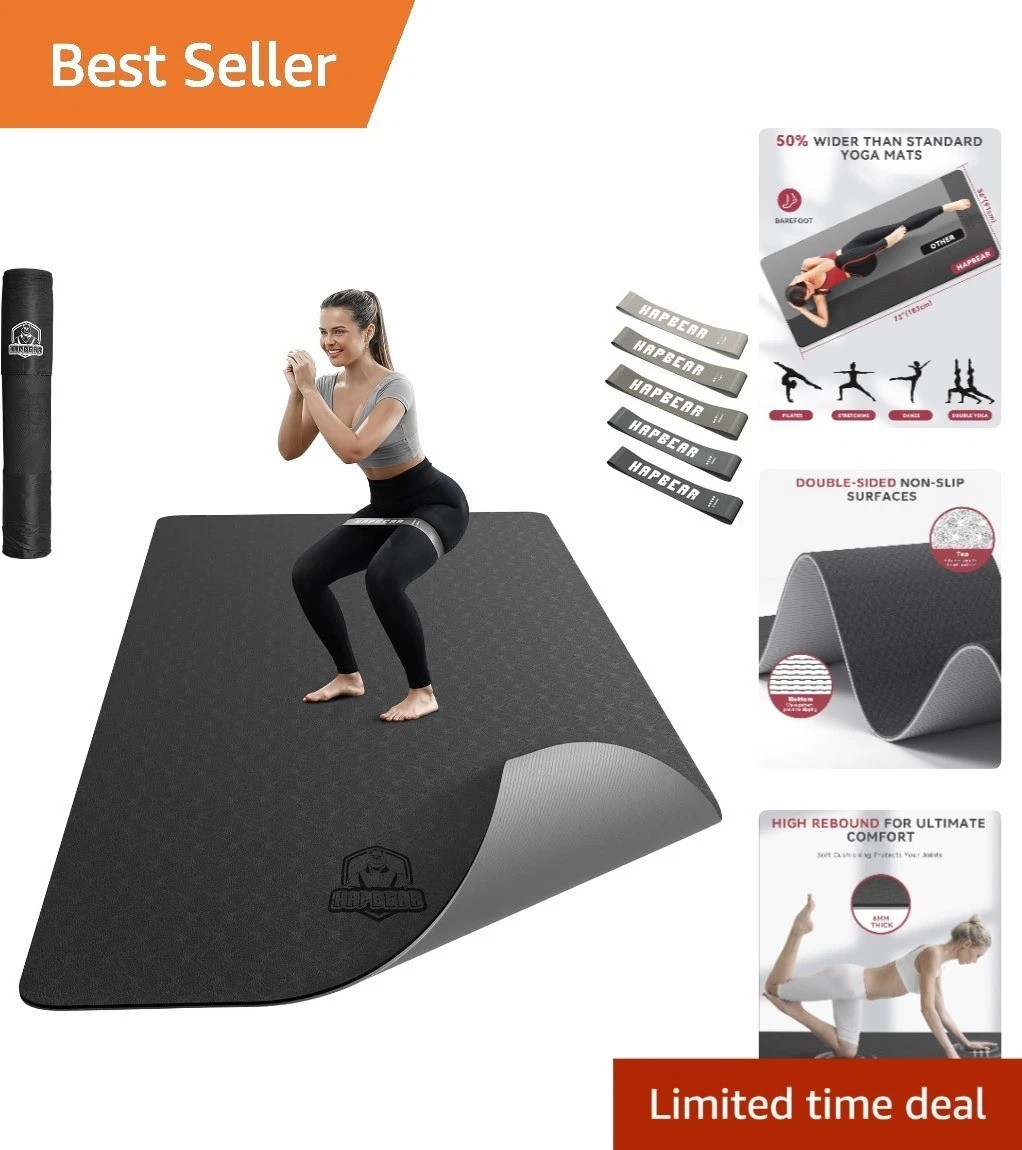 Durable Extra Wide 72″x36″ Yoga Mat for Intense Workouts – Includes Carry Bag