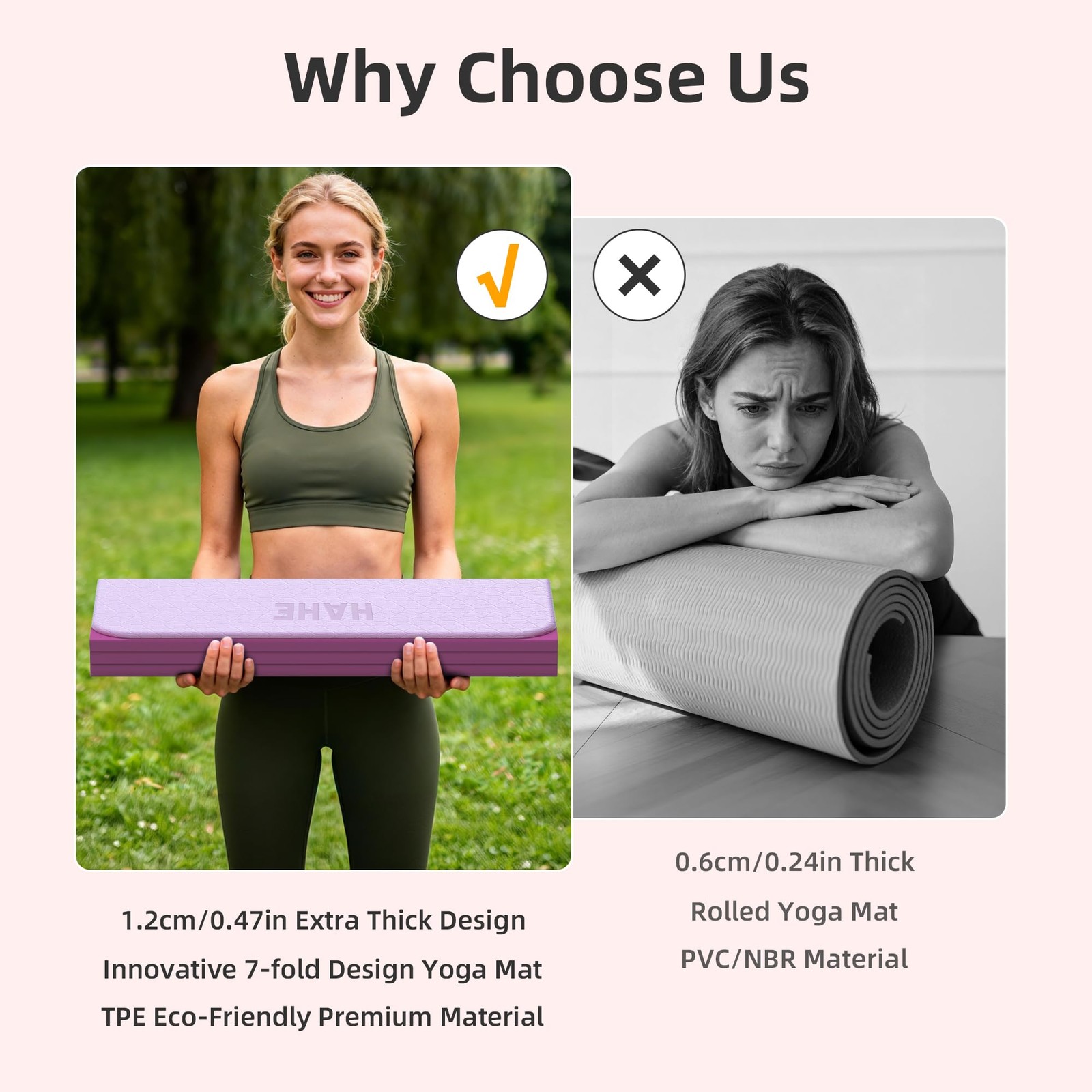 7-Fold Design Extra Thick Yoga Mat 72″L x 24″W x 0.47″,TPE Fitness Exercise M…