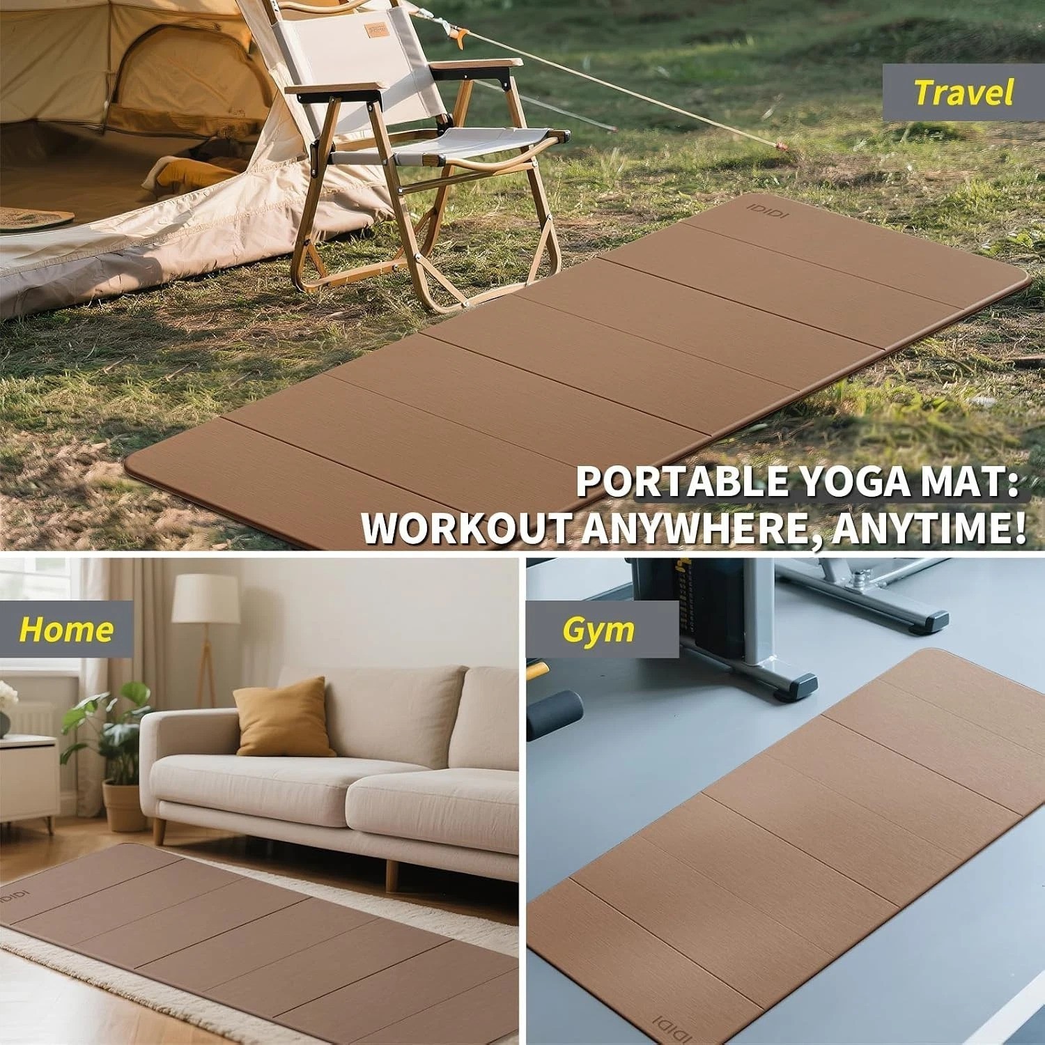 Foldable Extra Large Yoga Mat 74″×31.5″, 8mm Double-Sided Non Slip Lightweigh…