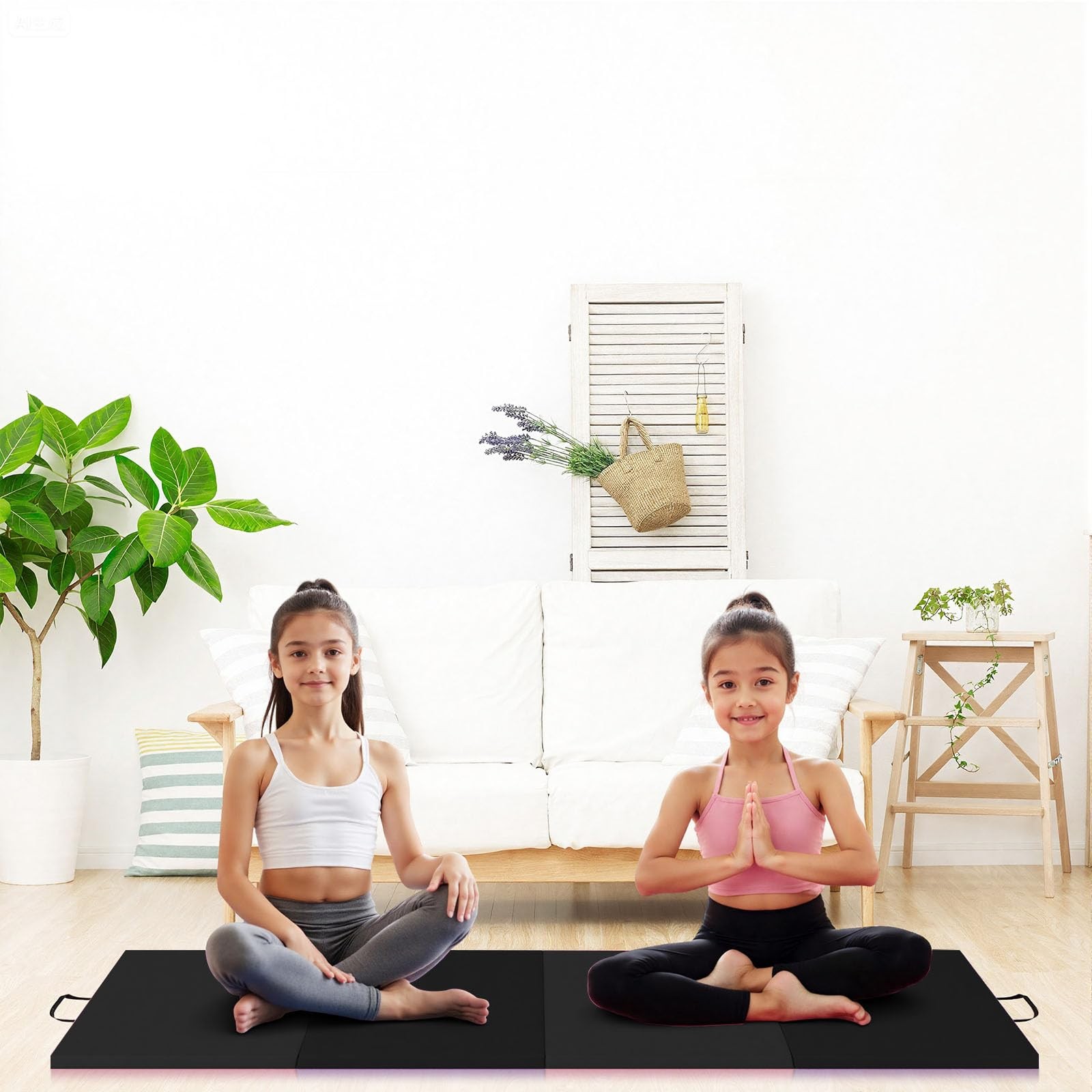 6x2ft Folding Gymnastics Mat 4-Fold Thick Exercise Mat with Handles for Yoga Fit