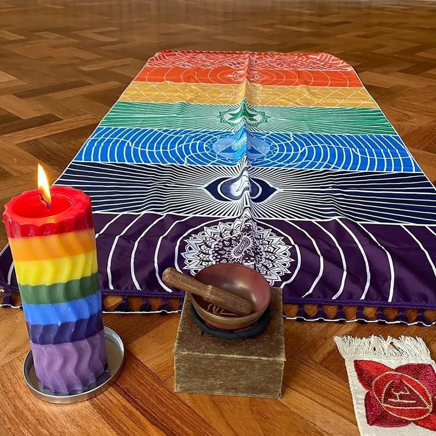 Chakra Rainbow Yoga Mat & Beach Blanket – 59″ Polyester Multifunctional Rug