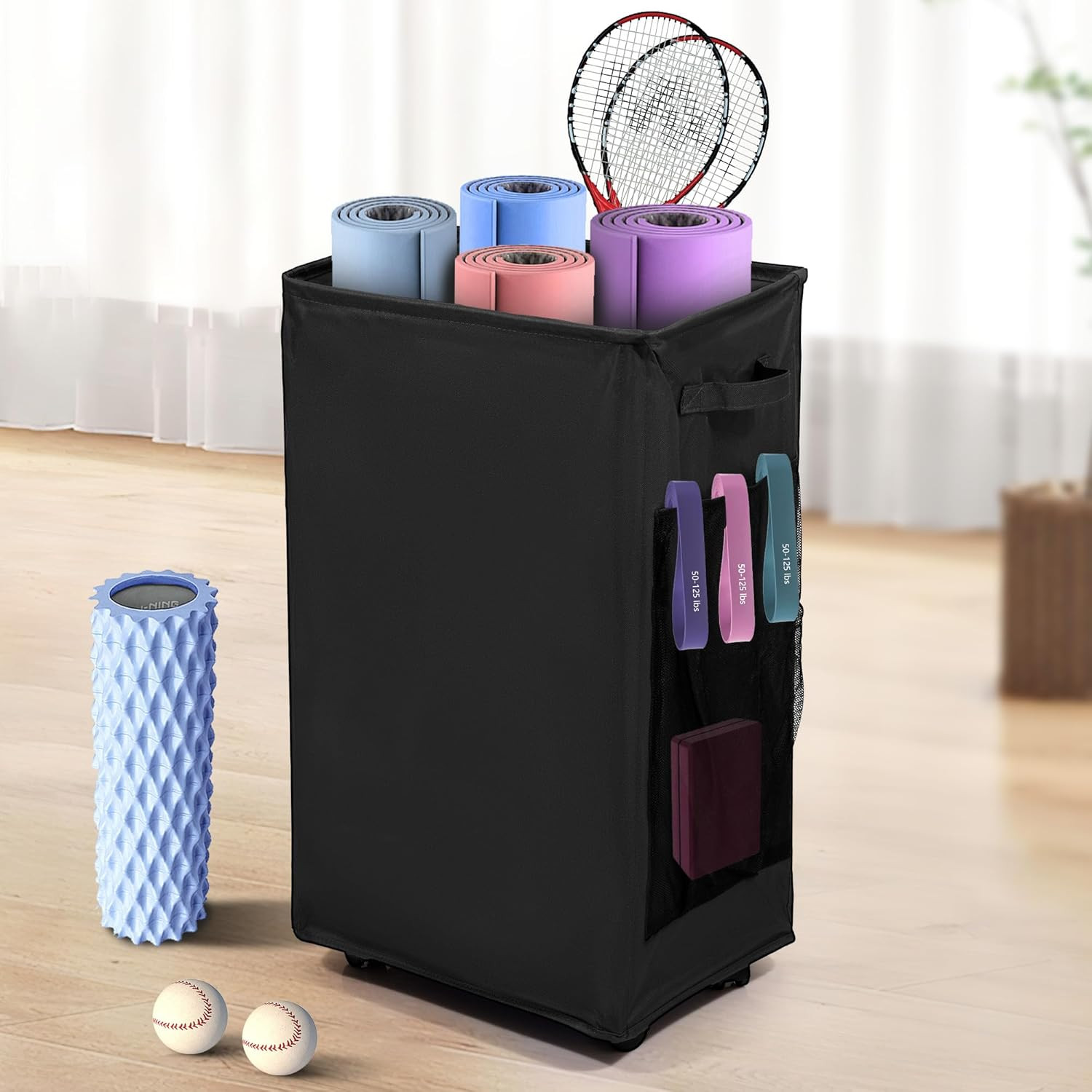 Yoga Mat Storage Racks, Home Gym Storage Rack with Wheels, Yoga Mat Holder Side