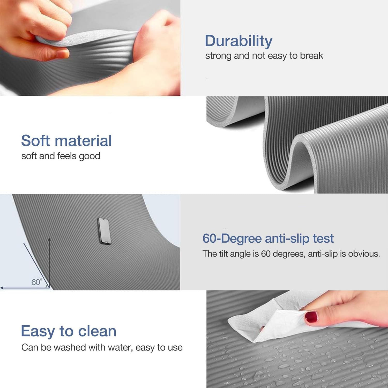 Gruper Thick Yoga Mat Non Slip, Large Size 72″ L x 72 x 24 x 0.4 inches, Grey