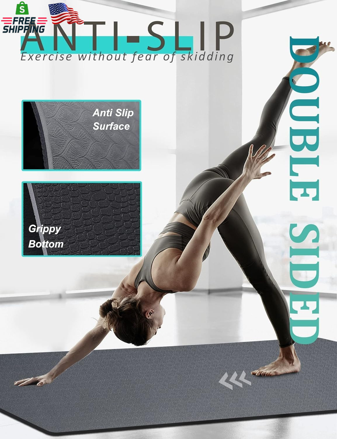 Yoga Mat Double-Sided Non Slip, 72” X 32” X 7Mm – Extra Wide & Thick Yoga Mat