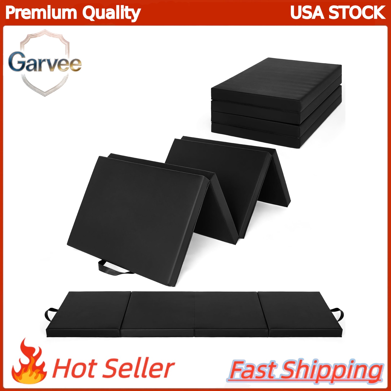 Gymnastics Folding Mat 6x2ft 4-Fold Thick Exercise Mat with Handles for Martial