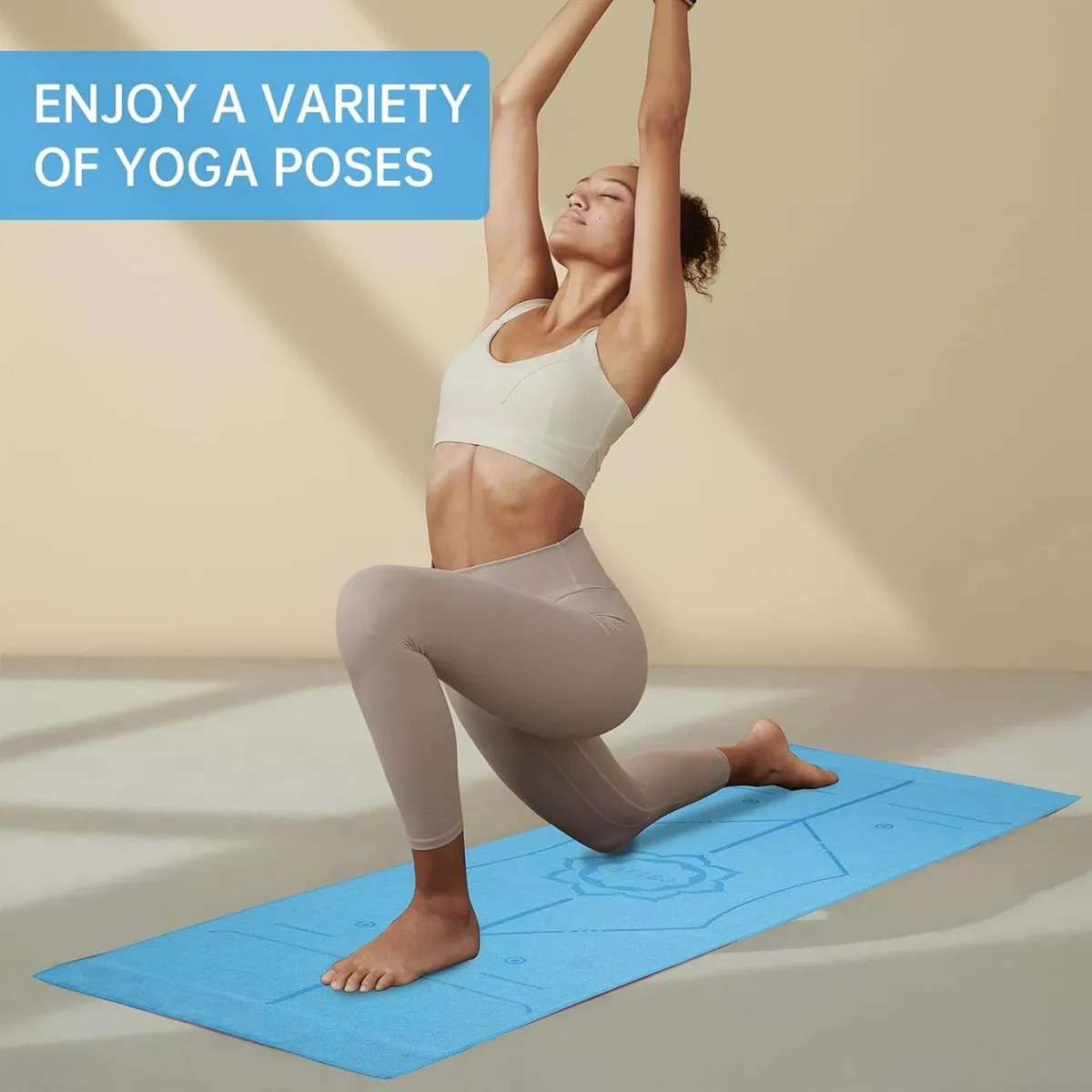 Non Slip Yoga Mat Towel with Alignment Line + 1pc Hand Towel, 72” x 24” New