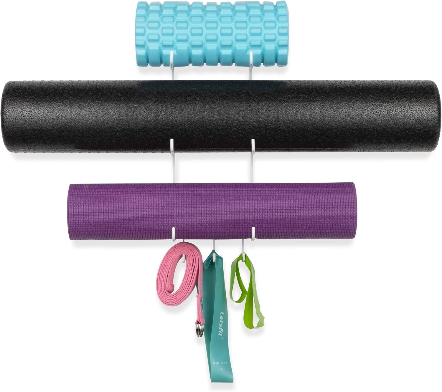 Space-Saving Metal Yoga Mat Holder with Hooks for Stylish Home Gym Organization