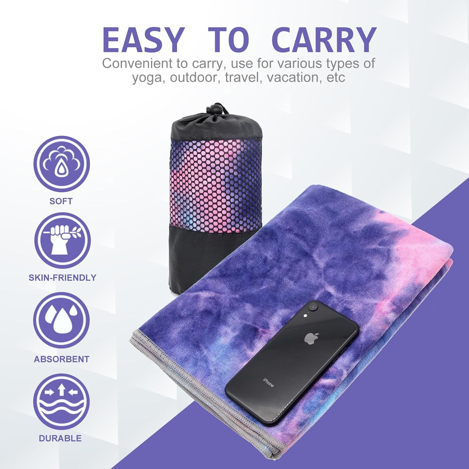 Eunzel Yoga Towel,Hot Yoga Mat Towel with Grip Dots Sweat Absorbent Non-Slip for