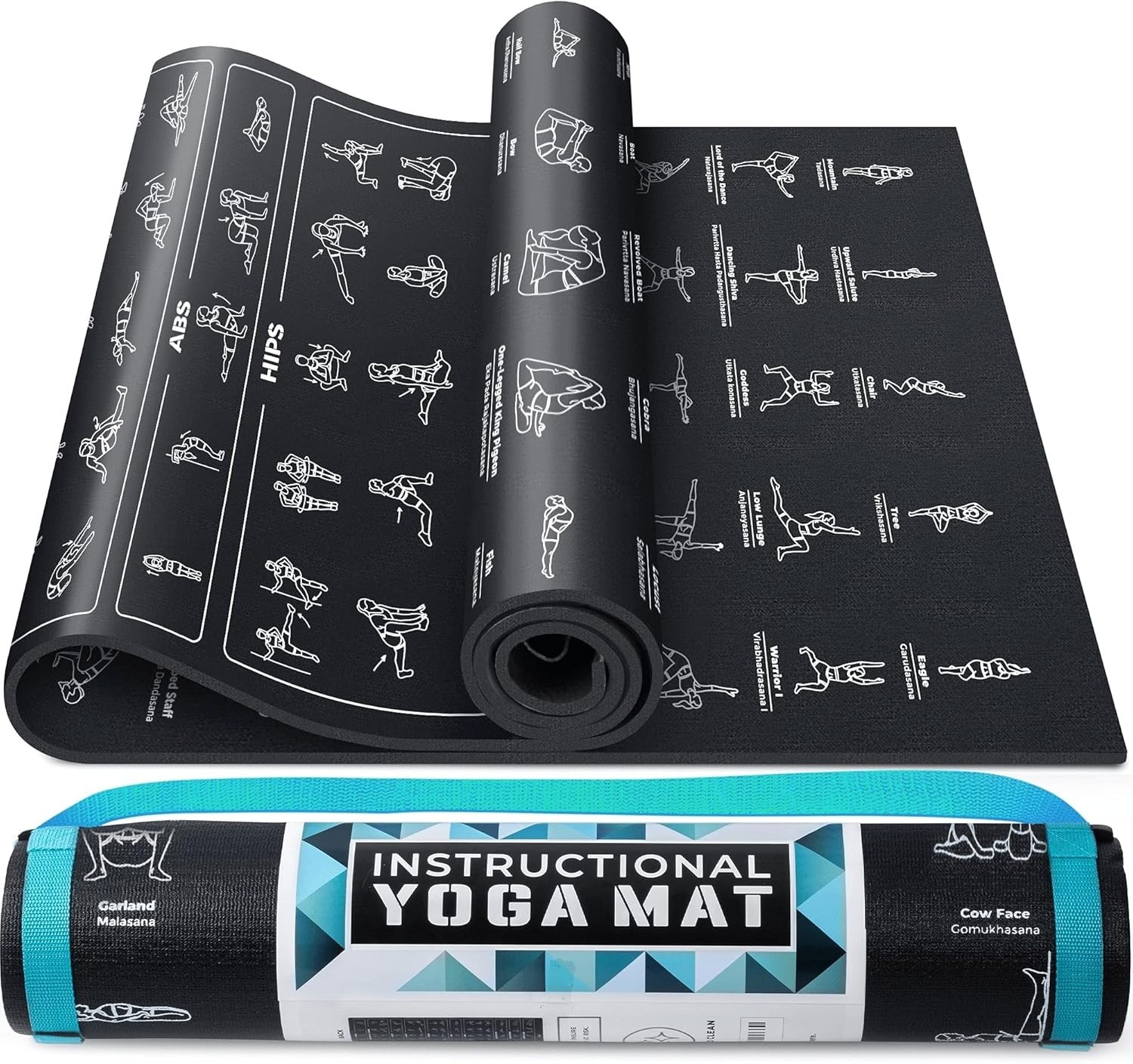 Lightweight Non-Toxic Yoga Mat with Illustrated Poses – 3 Pounds, 68” x 24”