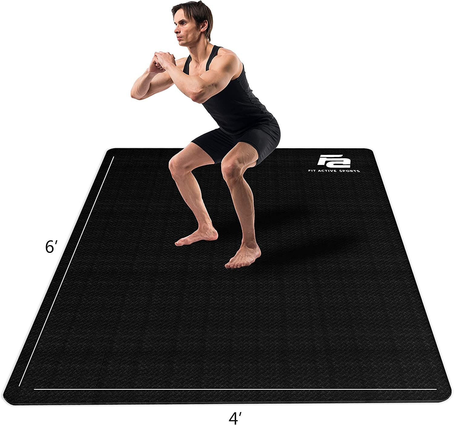 Fit Active Sports Large Exercise Mat 6′ x 4′ x 8mm | Thick Non-Slip Black