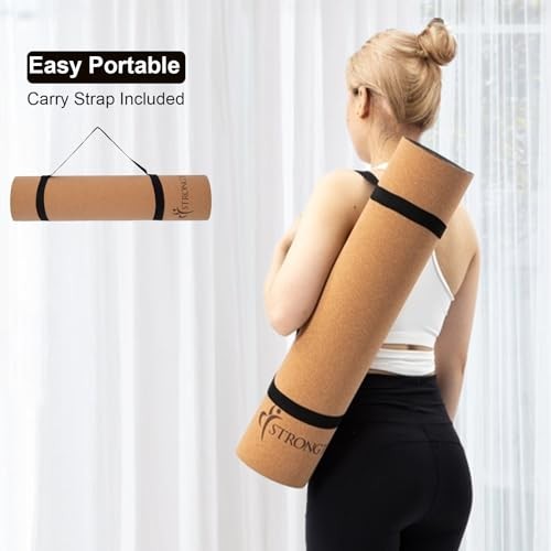 Eco-Friendly Cork Yoga Mat – 7mm Thick – 72″x24″, 2 lbs – Non-Slip – Cork + TPE