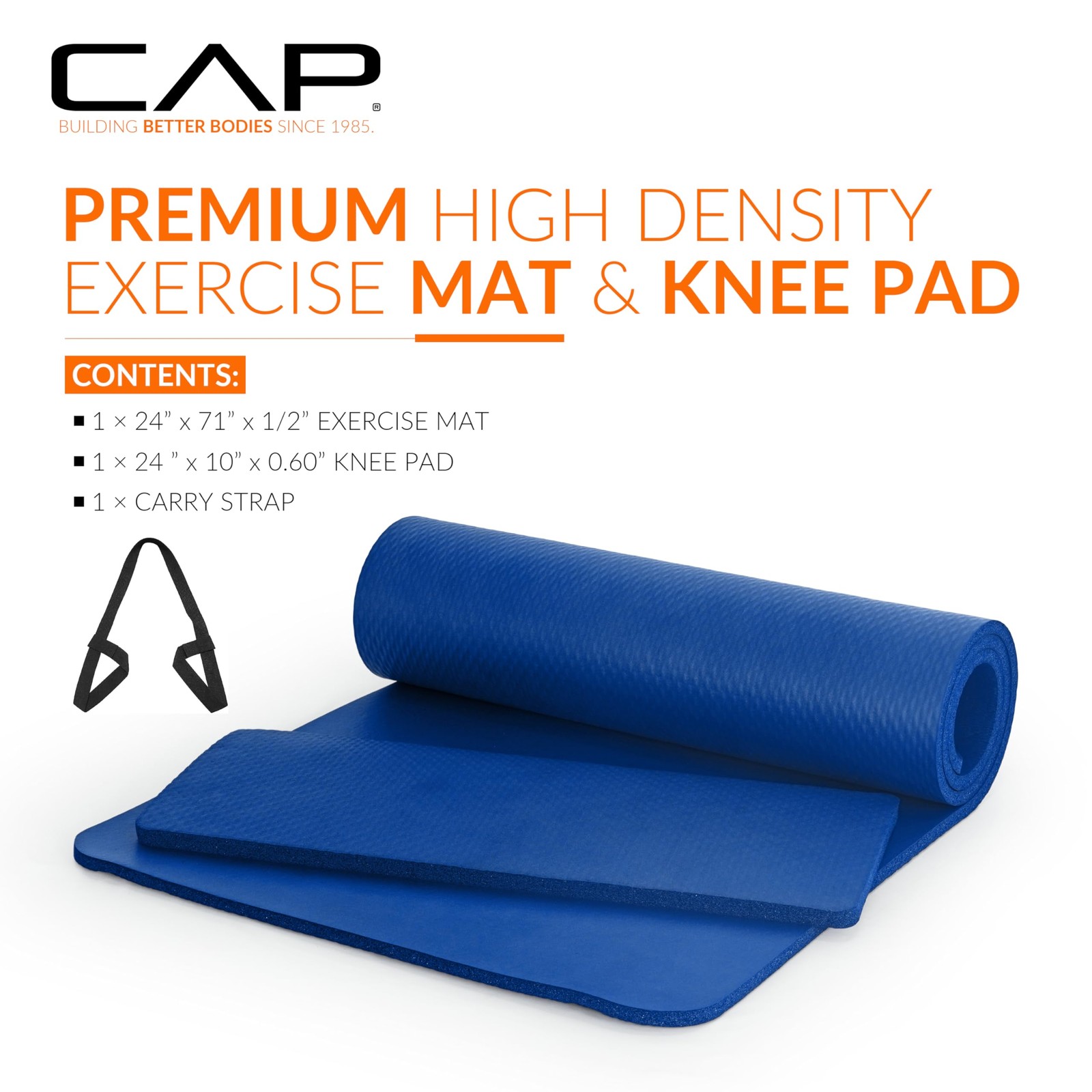 1/2 Inch Thick Exercise Yoga Mat with Knee Pad and Strap for Home Yoga Gym