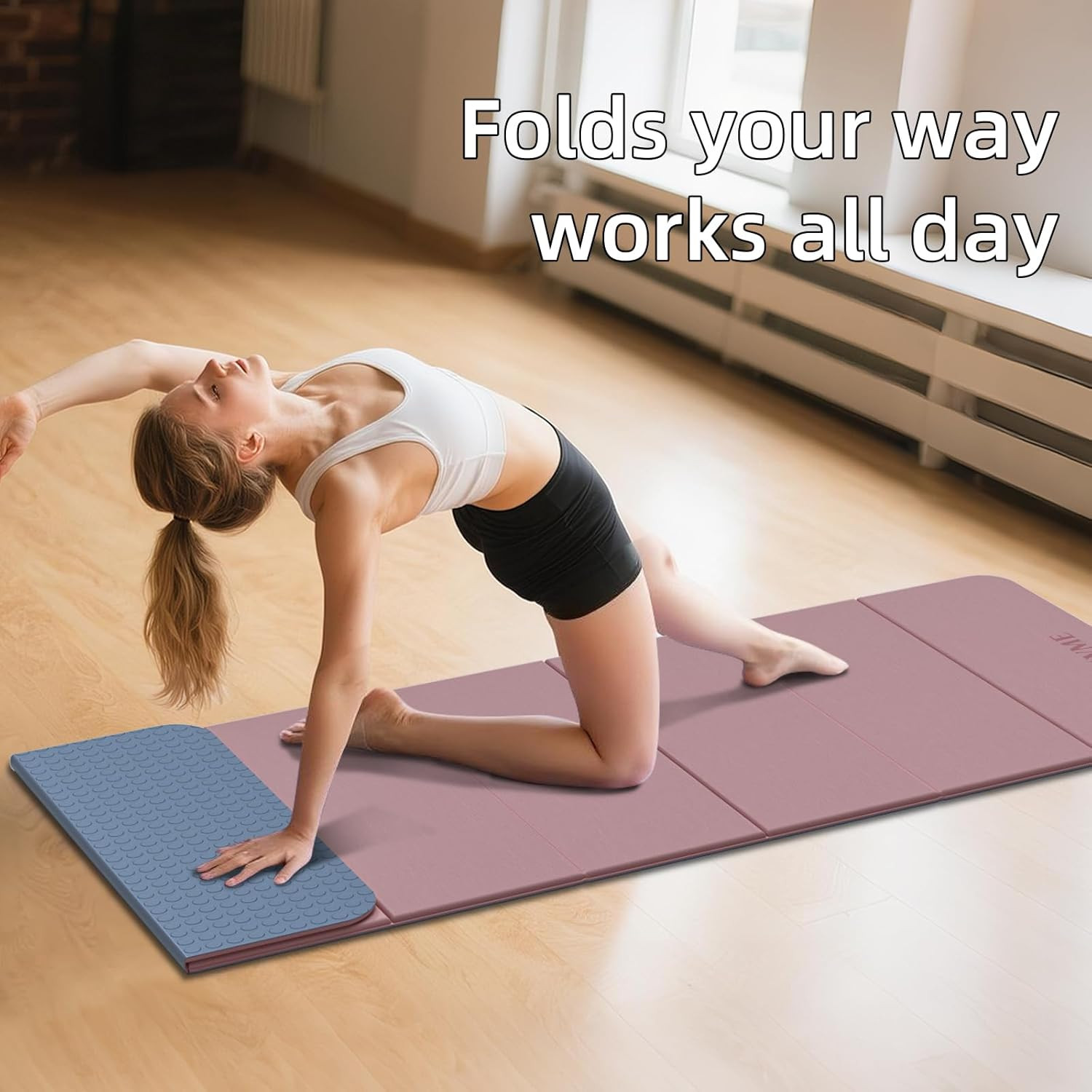 Foldable Non-Slip Yoga Mat 8mm Thick, Travel-Friendly, Eco-Friendly, Odorless
