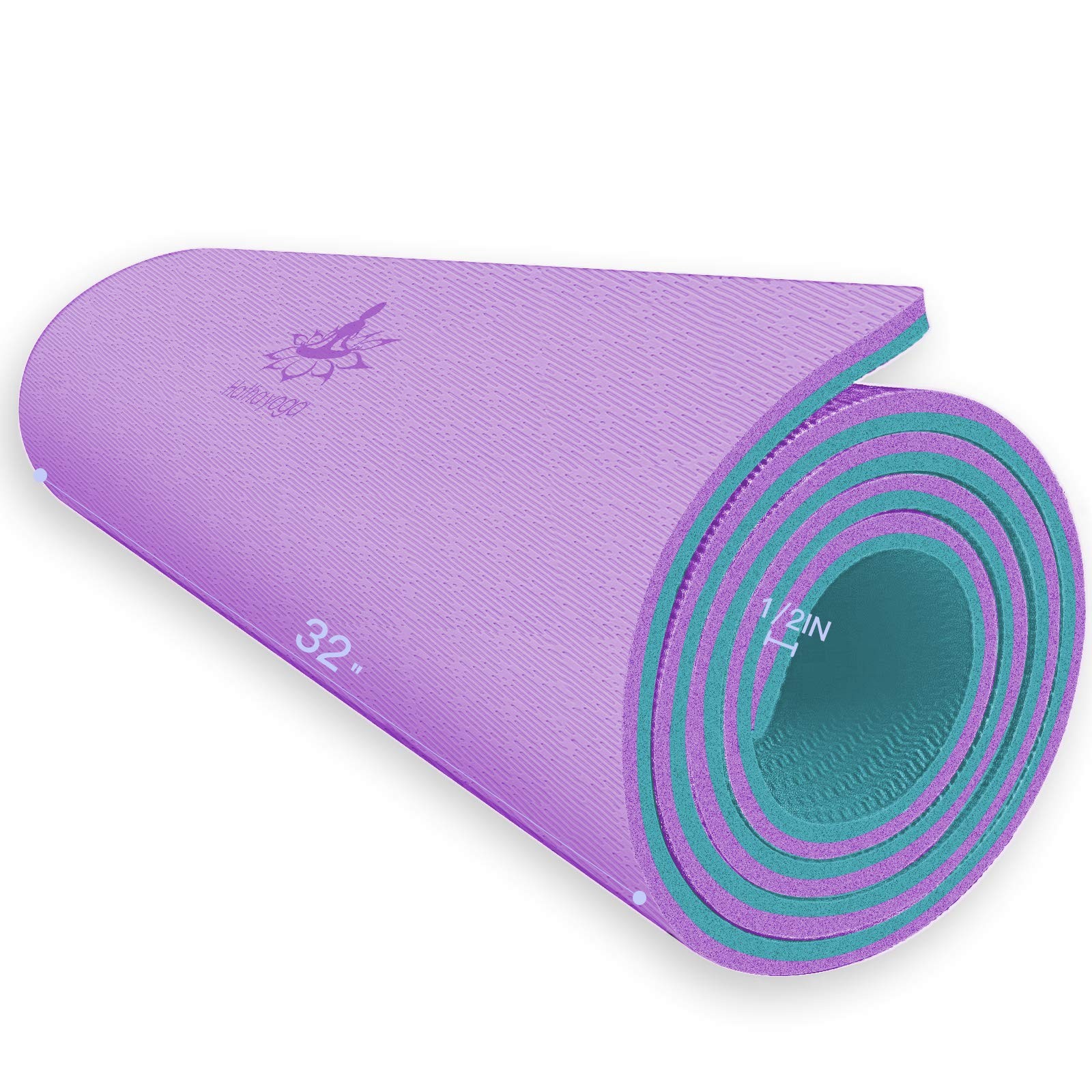 Hatha Yoga Extra Thick TPE Mat – 72″x 32″ 32Wx72Lx12mm, Purple/Green