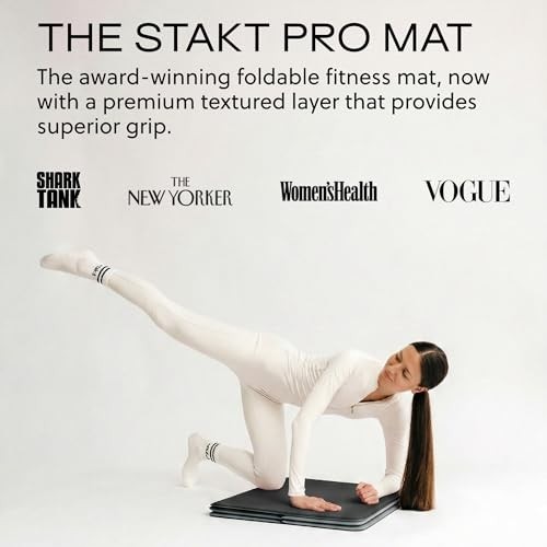 Foldable Yoga Mat Pro, 2 in 1 with Premium Textured Grip, Non Slip, Black