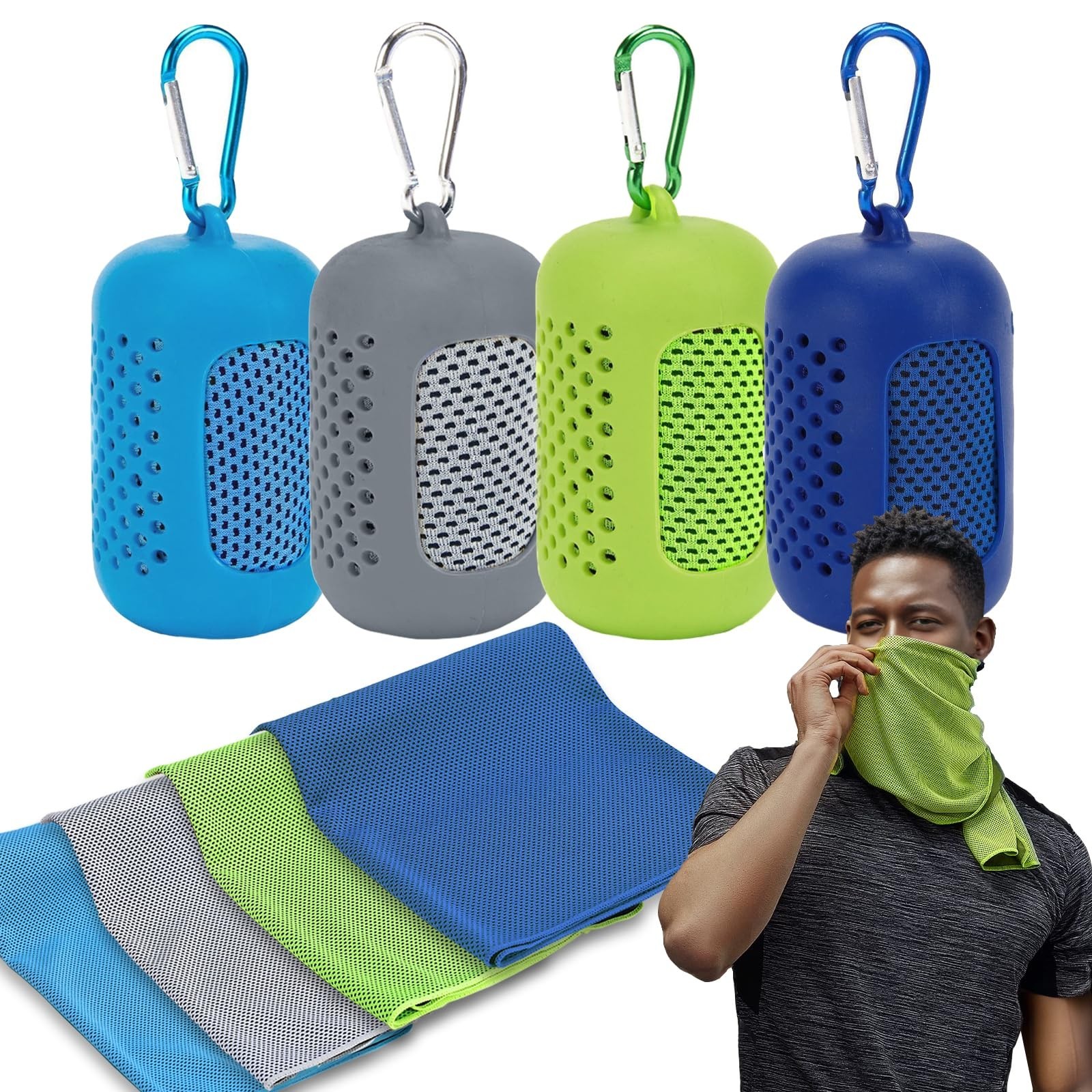 4 Pack Cooling Towels (40″x12″), Microfiber Chilly Towels Soft Breathable Gym…
