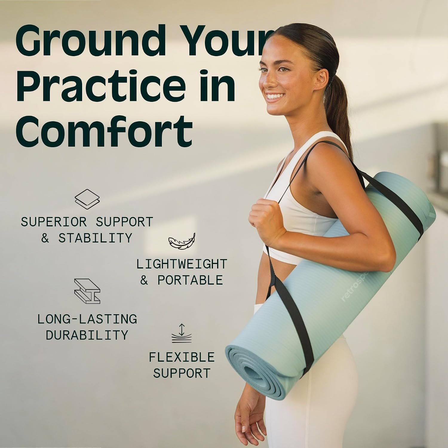 Solana Yoga Mat 1″ Thick W/Nylon Strap for Men & Women – Non Slip Exercise Mat f