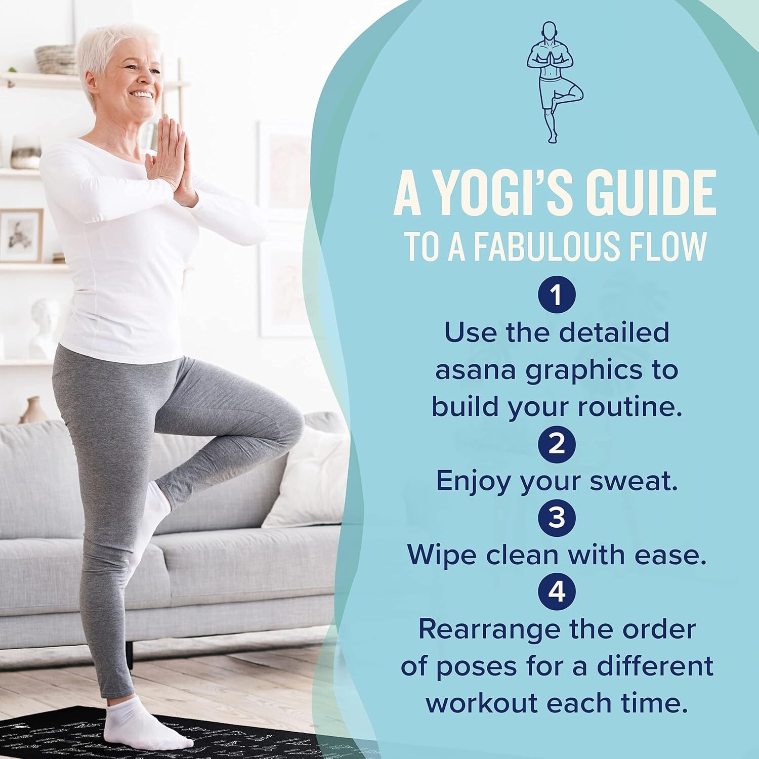 Ample 68-Inch Yoga Mat – 5mm Thick Non-Slip with 70 Printed Poses for All Levels