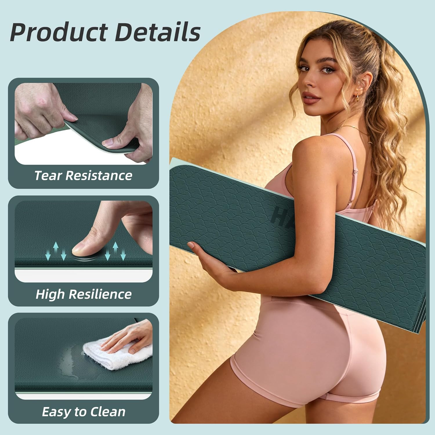 Foldable Yoga Exercise Mat, 74″Lx32″Wx1/3″Thick, TPE Multi-Purpose Workout Mats