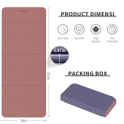 7-Fold Yoga Mat 70″x24″ – 1/2 Inch Thick Folding Exercise Mat, Pink + Navy