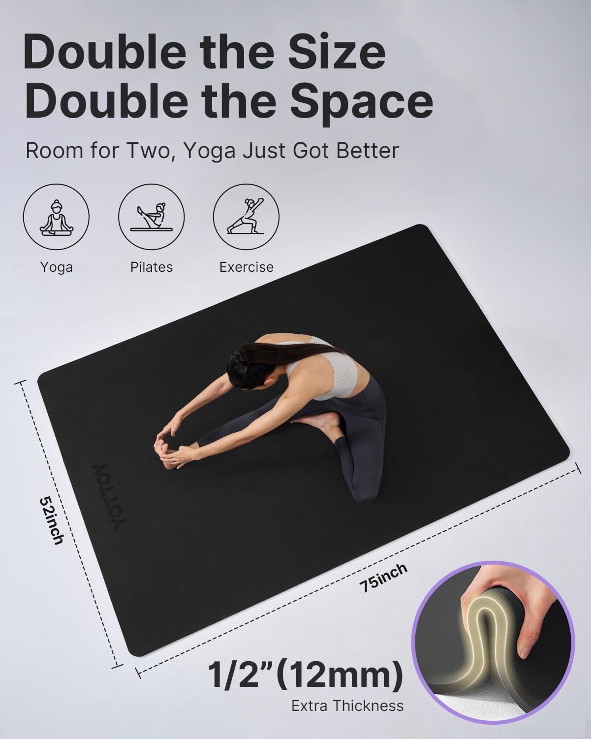 Large Yoga Mat (75 * 52 * 1/2inch),Extra Wide TPE Exercise Mat,Non-Slip Worko…