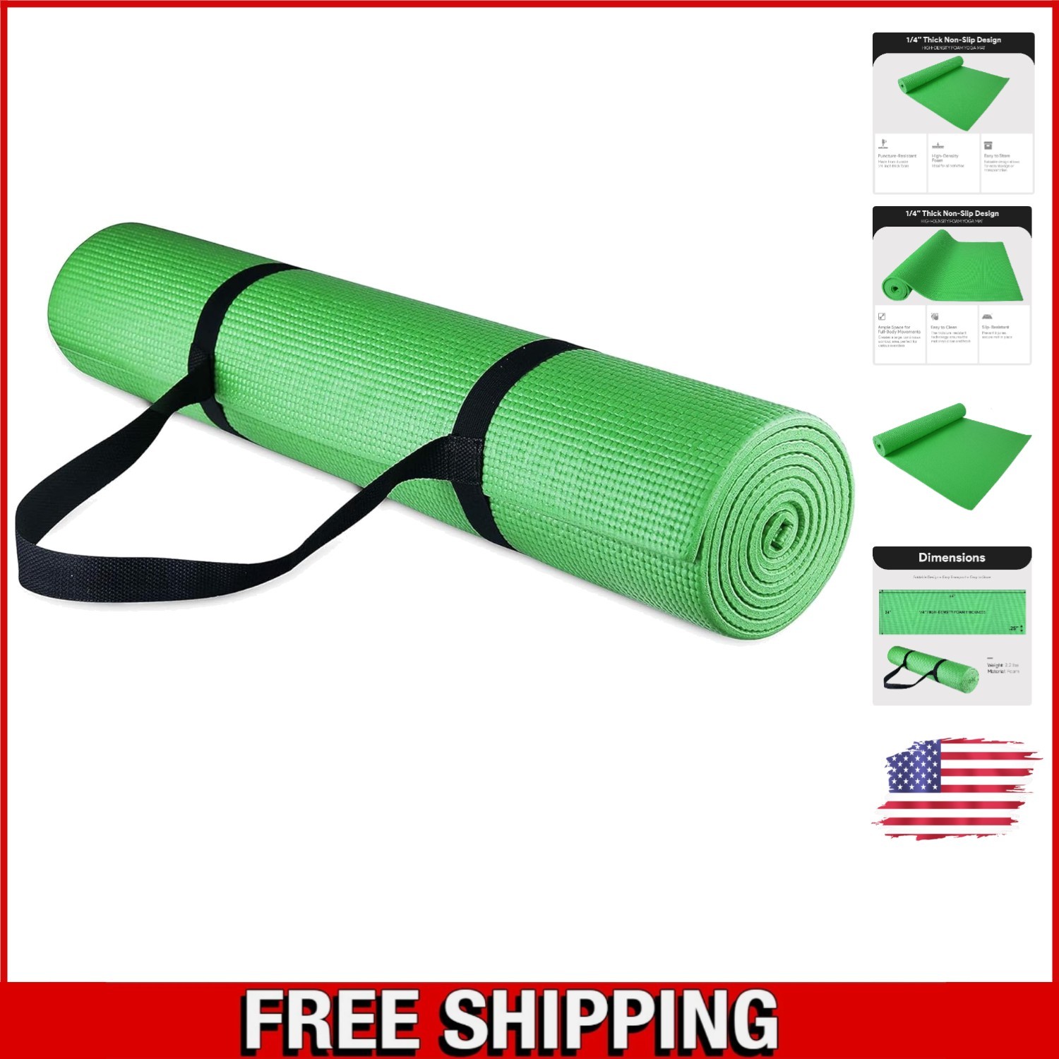 1/4-Inch Anti-Tear Yoga Mat with Carrying Strap – Slip-Resistant