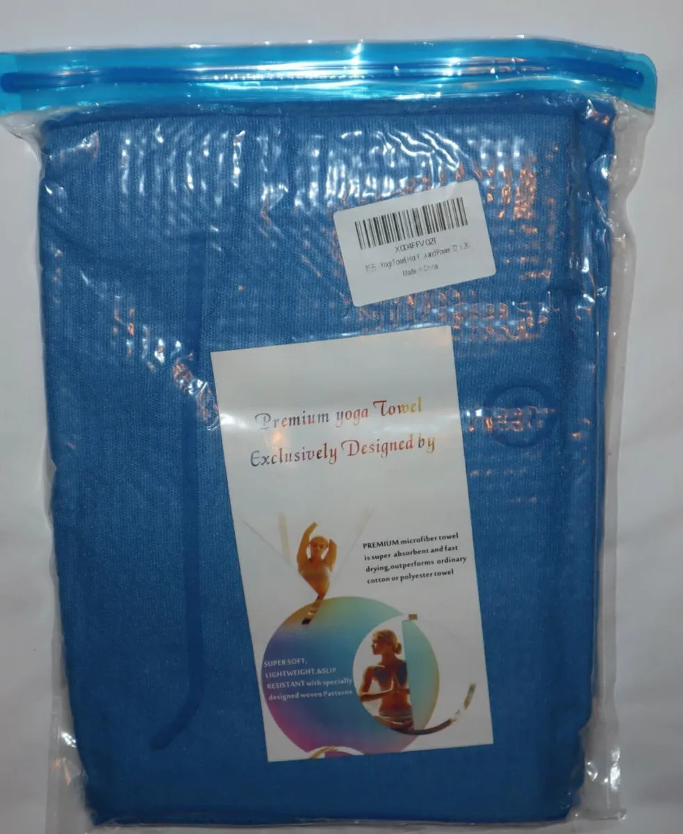 Non Slip Yoga Mat Towel with Alignment Line + 1pc Hand Towel, 72” x 24” New
