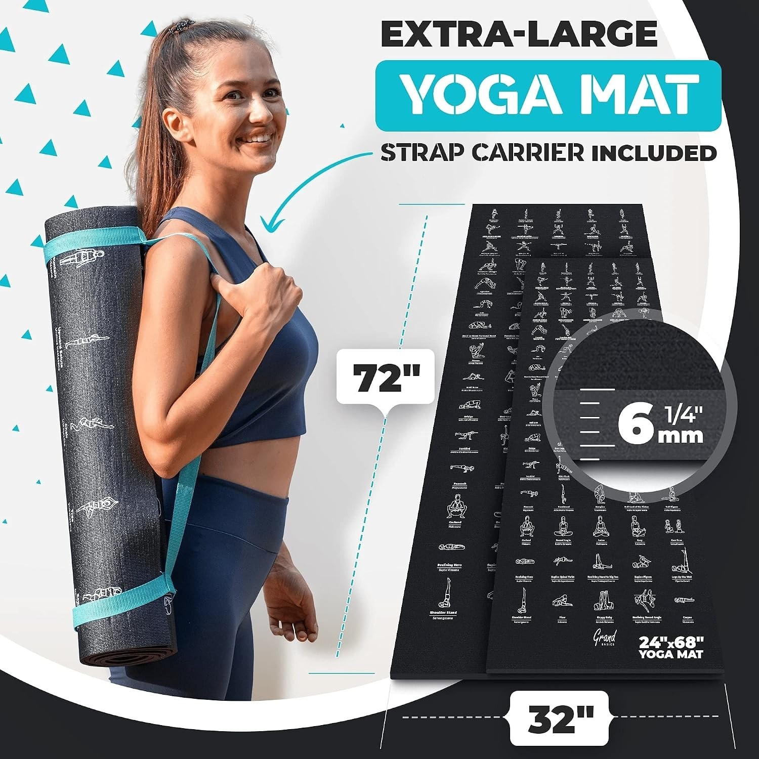 Illustrated Yoga Mat with 75 Poses + Exercises