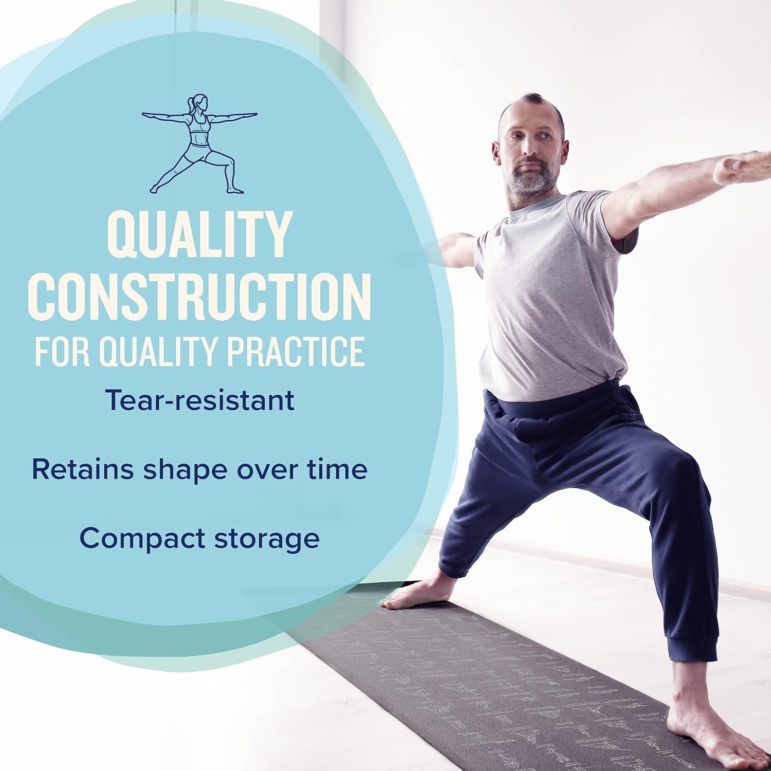 Ample 68-Inch Yoga Mat – 5mm Thick Non-Slip with 70 Printed Poses for All Levels