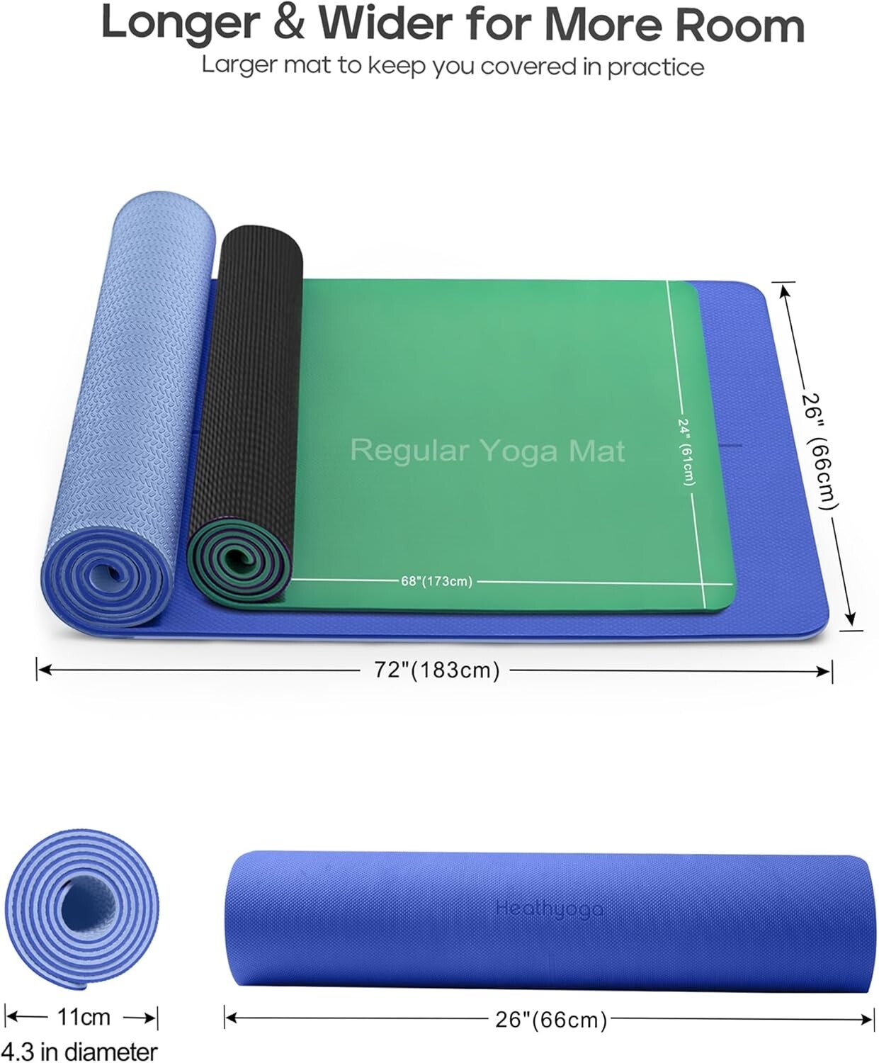 Extra Large Non-Slip Yoga Mat 72″ x 26″ – SGS Certified Eco-Friendly Design