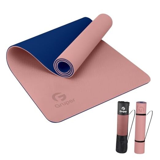 Non-Slip Yoga Mat – Eco Friendly – 0.31x24x72 Inches – Pink/Navy Blue