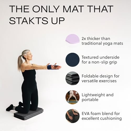 Foldable Yoga Mat Pro, 2 in 1 with Premium Textured Grip, Non Slip, Black
