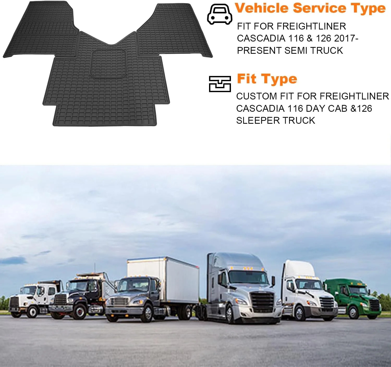 Floor Mats fit for Freightliner Cascadia 2018-2026 | Heavy Duty Truck Floor Rubb