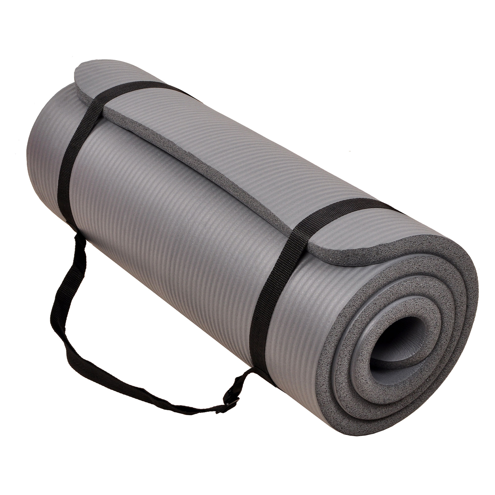 Signature Fitness 1″ Extra Thick Exercise Fitness Yoga Mat w/ Carry Strap, Gray