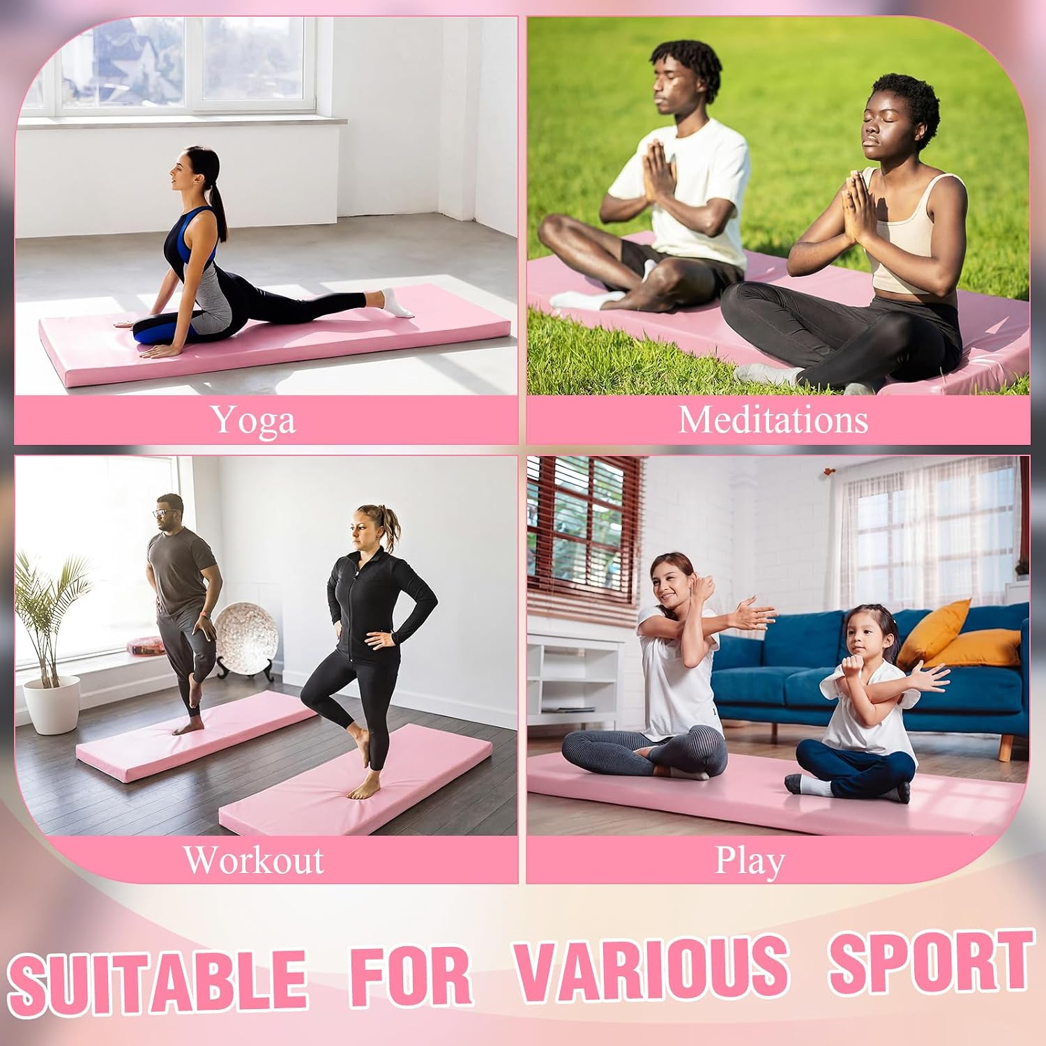 3 Inch Thick Yoga Mat, 72 X 24 Inch Cushioned Foam Floor Mat with Carry Strap, N