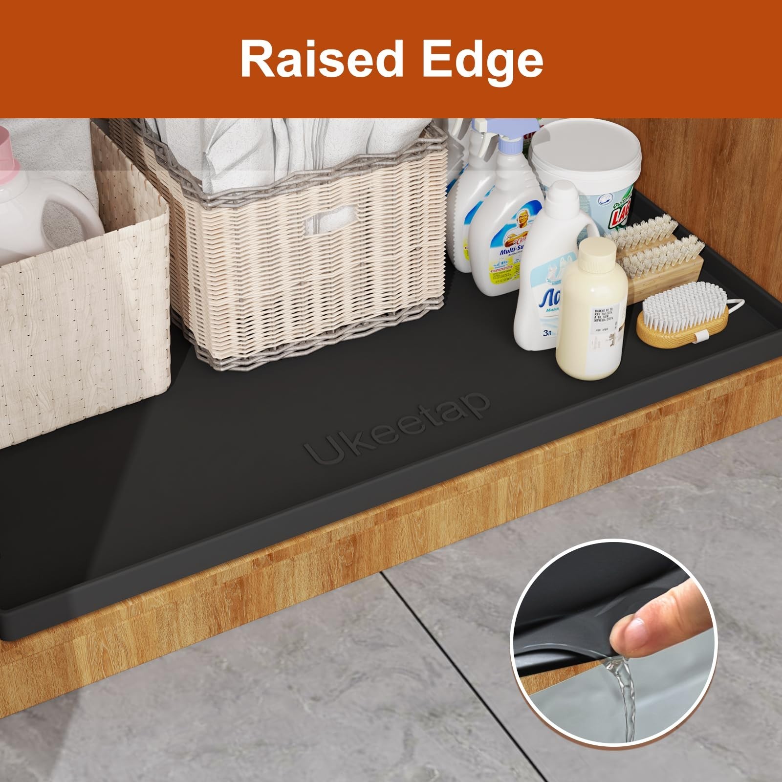 Extra Thick Waterproof Silicone Mat 22″ x 19″ – Under Sink & Cabinet Liner, Blac