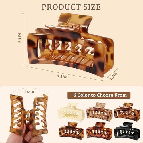 6 PCS 4.1 Inch Large Claw Clips for Thick Hair, Double Tortoise – 4.1 Inch