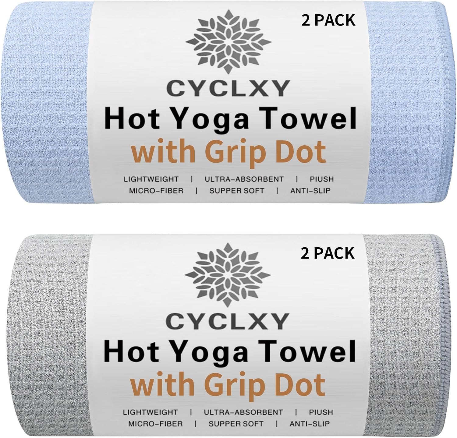 2 Pack Hot Yoga Towel with Grip Dot,Stickyfiber Yoga Mat Towels Non Slip for Hot