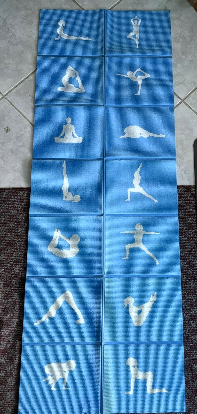 Blue Foldable Yoga Mat w/Poses 5mm