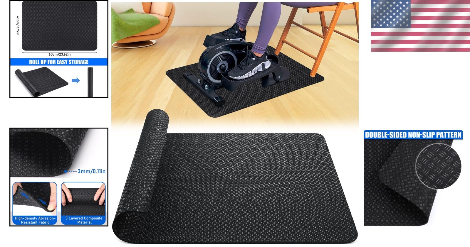 Stability & Protection: Double-Sided Exercise Mat for Under Desk Ellipticals