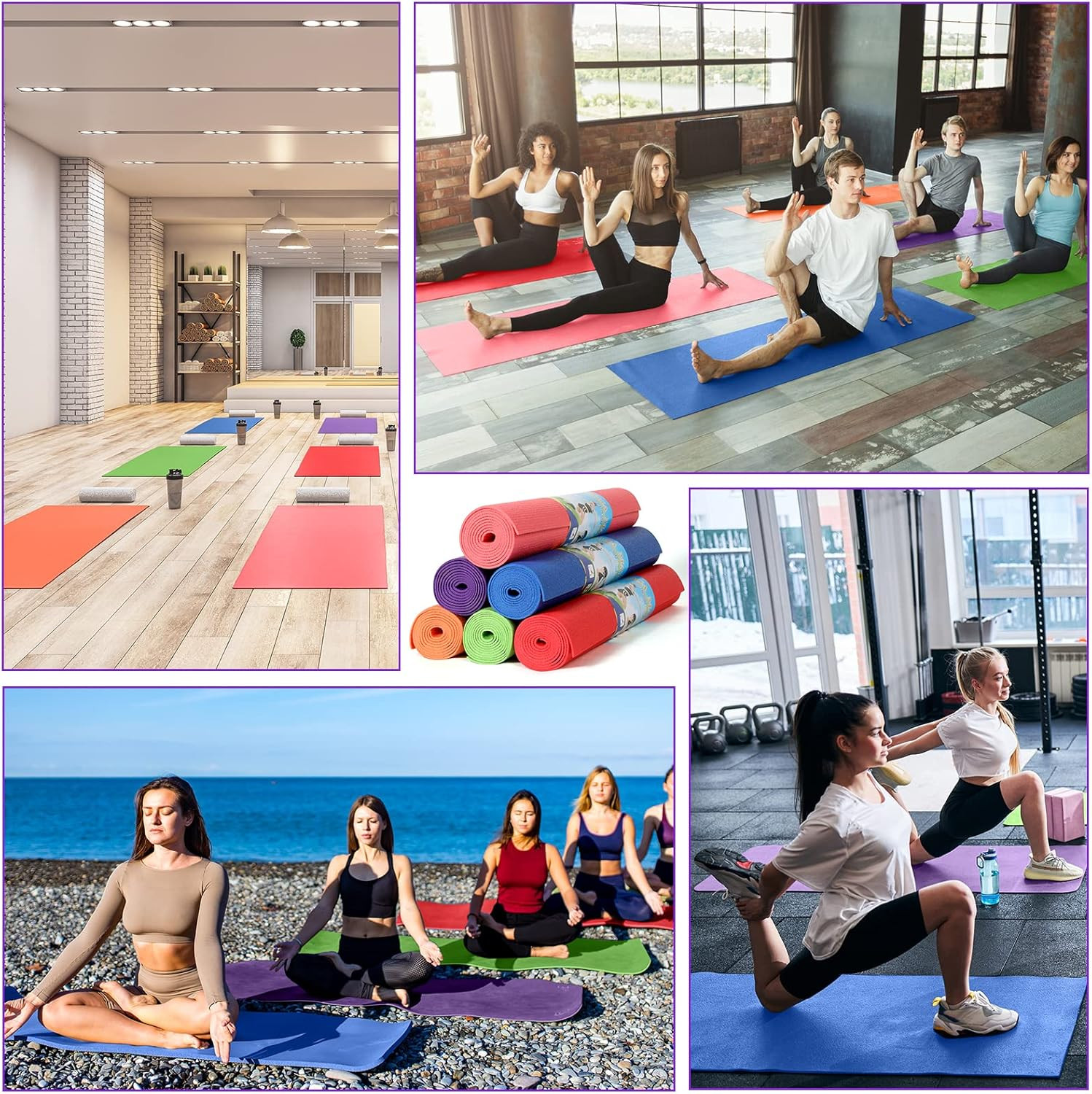 Bulk 18 Non-Slip Yoga Mats for Home Gym – 6 Colors, 68″x24″ Fitness Mats