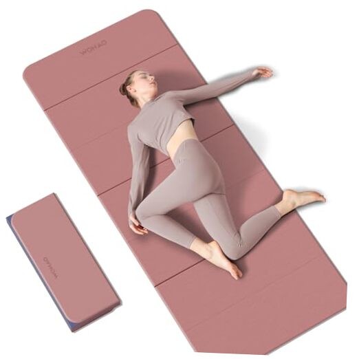 7-Fold Yoga Mat 70″x24″ – 1/2 Inch Thick Folding Exercise Mat, Pink + Navy