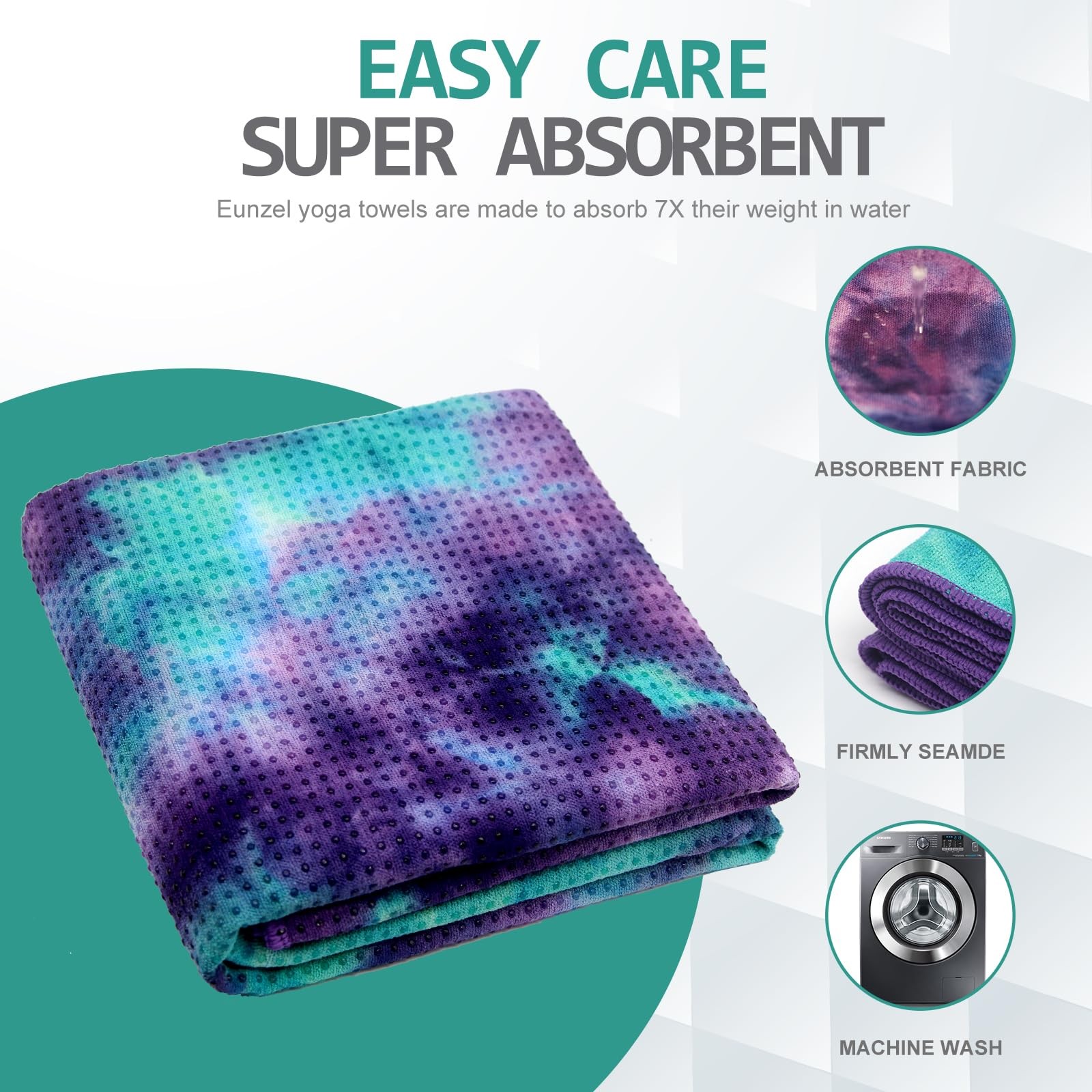 Eunzel Hot Yoga Towel – 72 inches x 24 inches, Green & Purple/ Purple