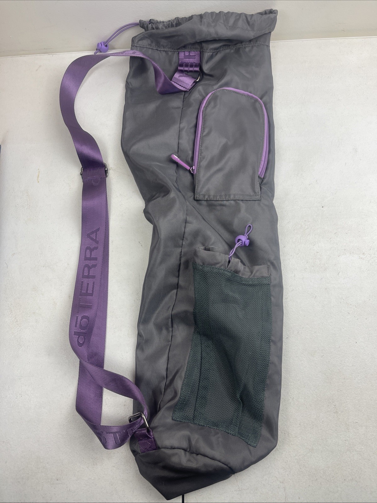 DoTerra Yoga Mat Carry Bag Only Large Purple Grey Multi Pockets Side Carry Bag