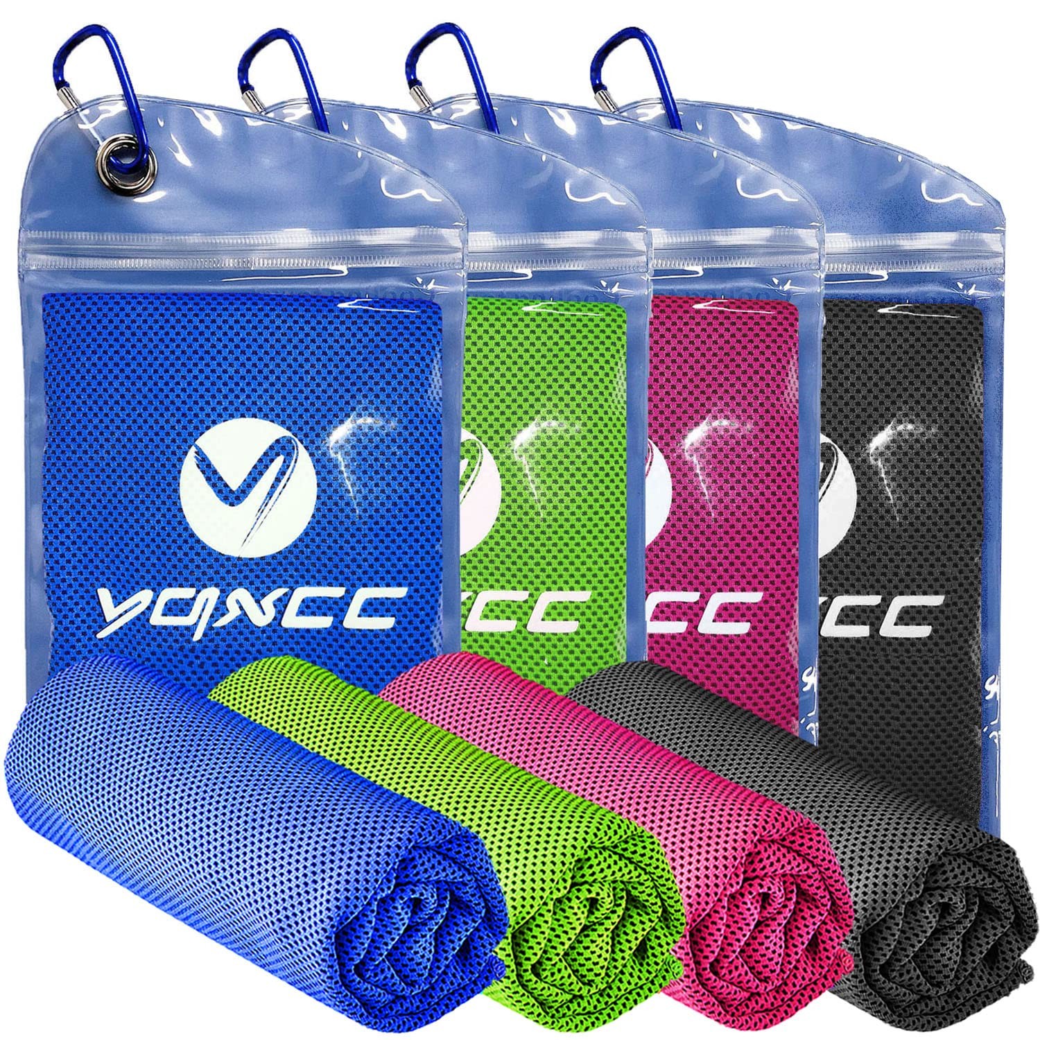 YQXCC Cooling Towels | 4 Pack 47″x12″, Dark Blue/Dark Gray/Rose Red/Green