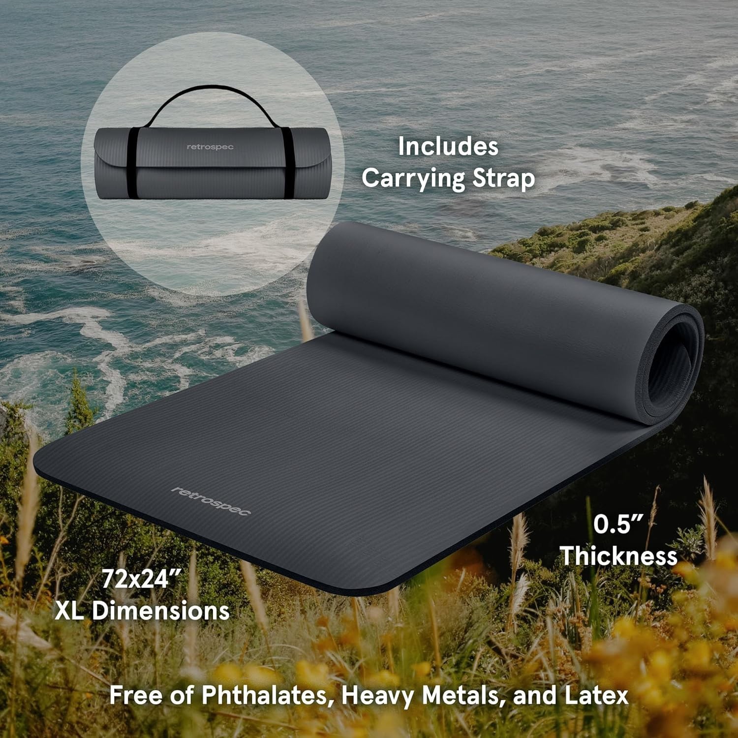 Non-Slip & Easy Care Solana Yoga Mat – 72x24in Thick Foam for Fitness & Pilates