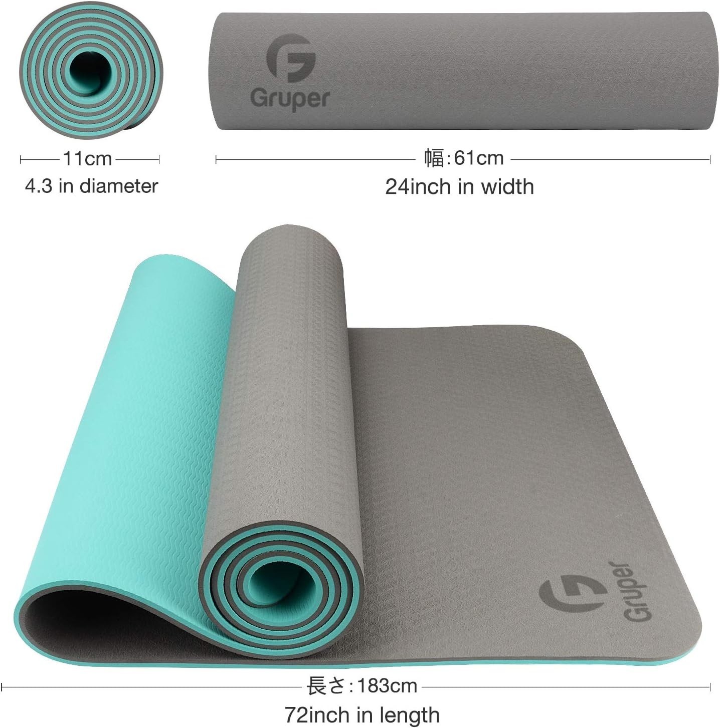 Lightweight Yoga Mat Non Slip 72 Inch Carbon Gray for Pilates and Floor Workouts