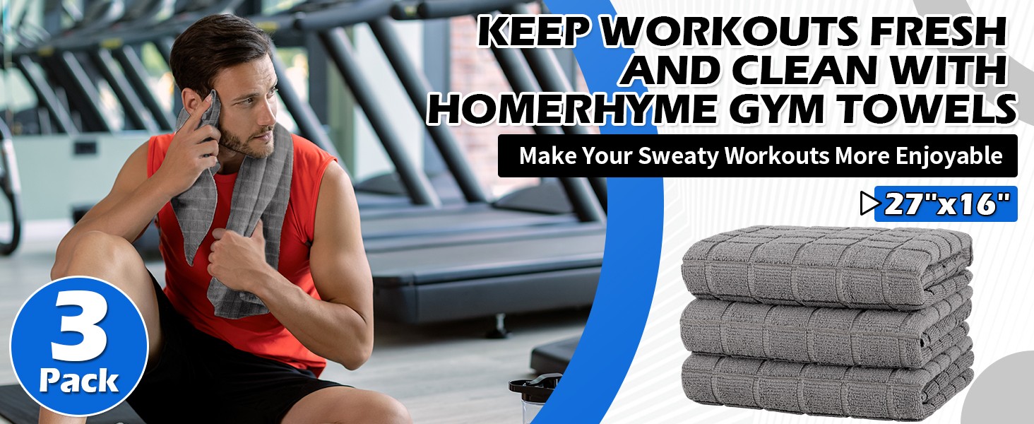 HOMERHYMRE Microfiber Workout Towels, 3 Pack Grey Gym Sweat Sports Towel for