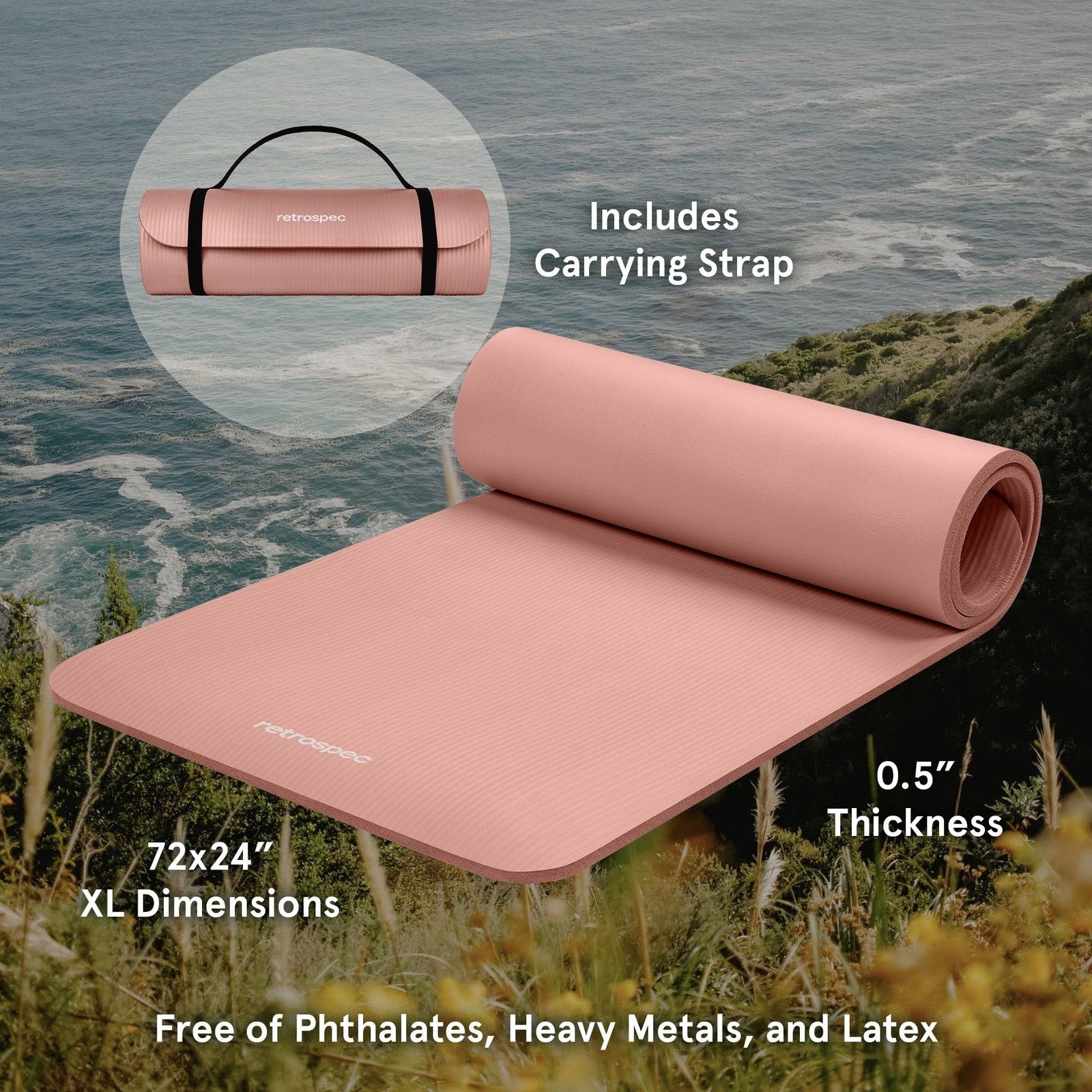 Retrospec Solana Yoga Mat Thick 1/2in Non-Slip Workout Mat with Nylon Strap -…
